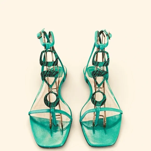 Christian Dior Green Strappy Leather Flat T Strap Thong Sandals - Size 38 US 8 - Picture 2 of 11